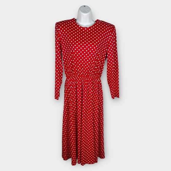Vintage Via Sant Andrea Red Polka Dot Round Neck Long Sleeve Knee Length Dress 8 - Picture 1 of 8